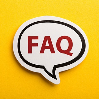 F A Q word bubble on yellow background